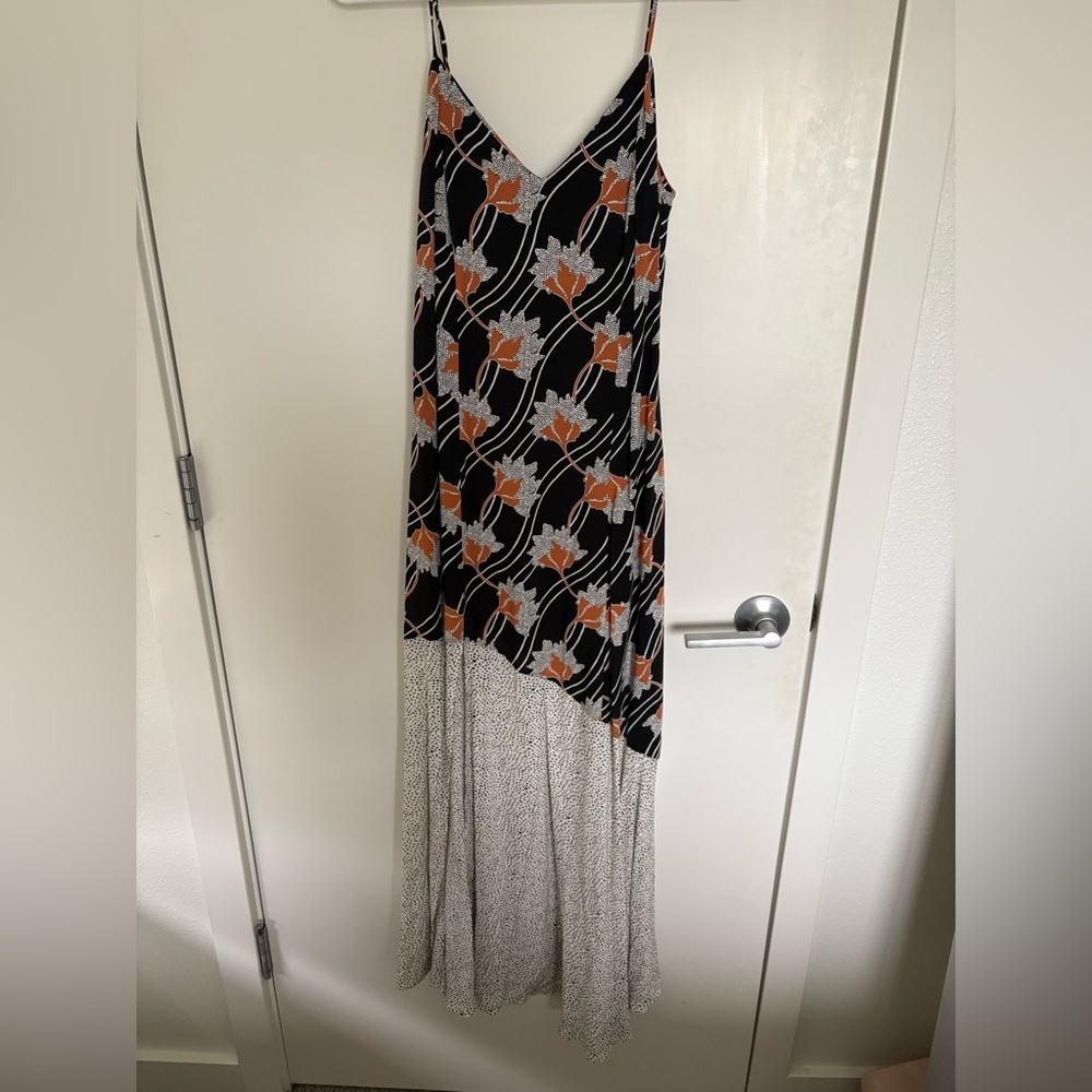 Black Floral Slip Maxi Dress with Contrast Cream Hem